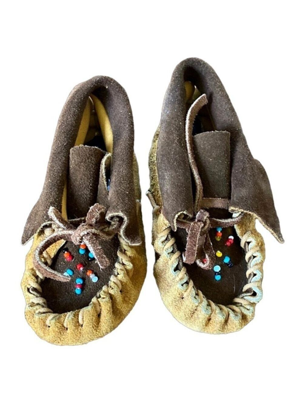 Baby Moccasins Suede Adorned with Seed Beads Size 3
